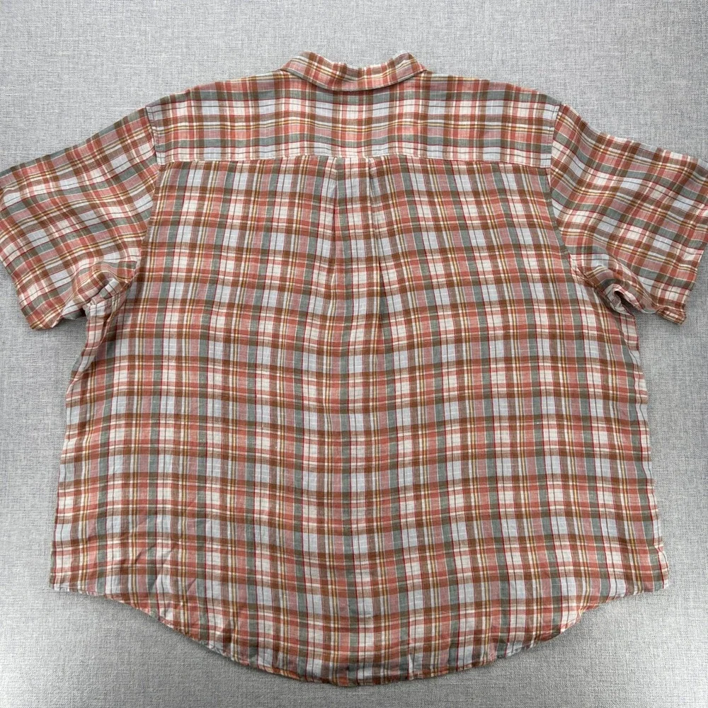 Lands End Linen Shirt‎ Plaid Short Sleeve Men 4XL Multicolor Coastal Resort